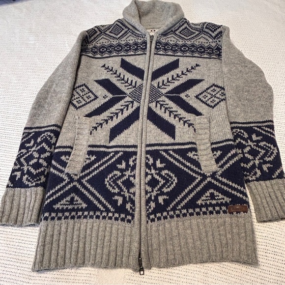 Roots Sweaters - Roots Women’s XS Wool Blend Zip Cardigan Grey and Blue Fair Iles pattern Warm